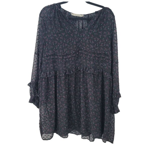 Zara Black Swiss Dot Mini Dress Womens Floral Large Ruffled Long Sleeve Witchy - Picture 3 of 12